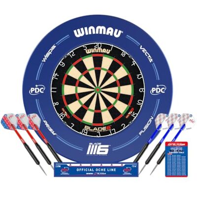 WINMAU Blade 6 Jeu de fléchettes – Plateau de tournoi officiel PDC, densité de fibre uniforme et fil ultra fin à 60° pour moins de rebondissements, avec protection murale et fléchettes à pointe en WINMAU Blade 6 Jeu de fléchettes – Plateau de tournoi officiel PDC, densité de fibre uniforme et fil ultra fin à 60° pour moins de rebondissements, avec protection murale et fléchettes à pointe en