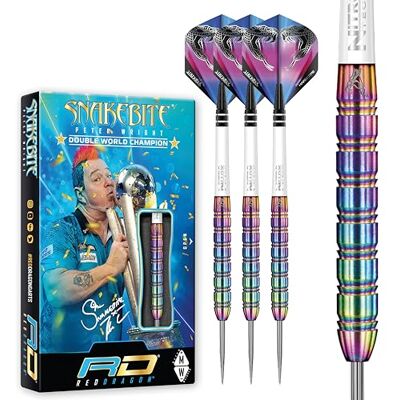 Dragon Darts Peter Wright Snakebite 1 Serie 22g Professionele dartset met 85% wolfraam stalen punt met vinnen en assen Dragon Darts Peter Wright Snakebite 1 Serie 22g Professionele dartset met 85% wolfraam stalen punt met vinnen en assen