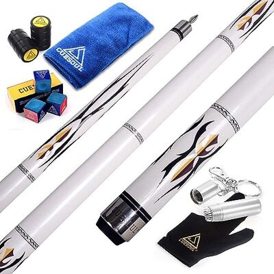 CUESOUL SOOCOO & DS Biljartkeu, punt 11,5 mm/12,5 mm/12,75 mm Canadees esdoorn, luxe parelwitte afwerking, elegante motieven, racket pin, afdichtingsbescherming, complete set, cadeau CUESOUL SOOCOO & DS Biljartkeu, punt 11,5 mm/12,5 mm/12,75 mm Canadees esdoorn, luxe parelwitte afwerking, elegante motieven, racket pin, afdichtingsbescherming, complete set, cadeau