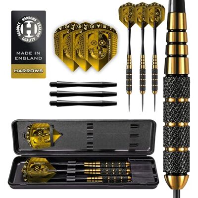 Harrows Voodoo Messing dartpijlen, dartset met stalen punt en draagtas, 19 g, 21 g, 23 g, 25 g en 27 g, inclusief Speedline-schachten en Marathon Voodoo-veren, 100 stuks Harrows Voodoo Messing dartpijlen, dartset met stalen punt en draagtas, 19 g, 21 g, 23 g, 25 g en 27 g, inclusief Speedline-schachten en Marathon Voodoo-veren, 100 stuks