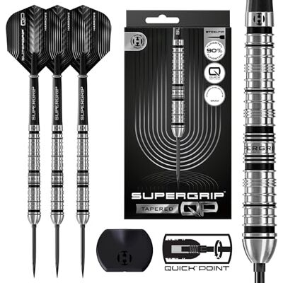 Harrows SuperGrip QP conische dartset van 90% wolfraam, stalen punt met snelwisselsysteem, 22 g, 23 g, 24 g, 26 g, 28 g en 30 g, inclusief supergrip schachten en Harrows SuperGrip QP conische dartset van 90% wolfraam, stalen punt met snelwisselsysteem, 22 g, 23 g, 24 g, 26 g, 28 g en 30 g, inclusief supergrip schachten en