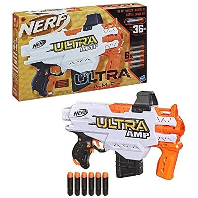 Nerf Ultra Amp, gemotoriseerde blaster, dartlader met 6 darts, 6 Ultra-darts, alleen compatibel met Ultra-darts Nerf Ultra Amp, gemotoriseerde blaster, dartlader met 6 darts, 6 Ultra-darts, alleen compatibel met Ultra-darts