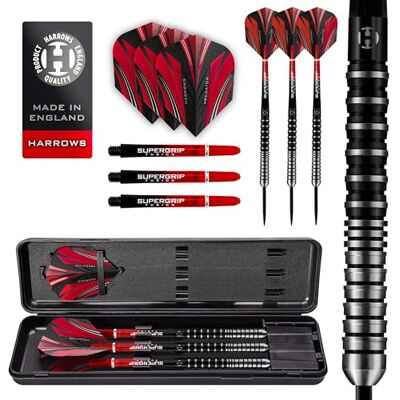 Harrows Predator 90% wolfraam dartset zwart en zilver, dartset met stalen punt, 21 g, 22 g, 23 g, 24 g, 25 g en 26 g, inclusief Fusion Supergrip schachten en Harrows Predator 90% wolfraam dartset zwart en zilver, dartset met stalen punt, 21 g, 22 g, 23 g, 24 g, 25 g en 26 g, inclusief Fusion Supergrip schachten en