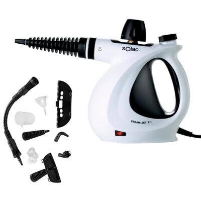 Solac Handstoomreiniger 1050W Tank 350 ml Hoge druk Chemicaliënvrij Ergonomische handgreep 9 accessoires Kabel 3 m Ideaal voor ramen Wit Solac Handstoomreiniger 1050W Tank 350 ml Hoge druk Chemicaliënvrij Ergonomische handgreep 9 accessoires Kabel 3 m Ideaal voor ramen Wit