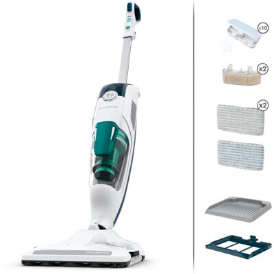 Rowenta Clean & Steam Revolution RY7757 stoomreiniger 2-in-1 voor etherische oliën, geschikt voor alle vloeren, antikalkcartridge, wit/blauw Rowenta Clean & Steam Revolution RY7757 stoomreiniger 2-in-1 voor etherische oliën, geschikt voor alle vloeren, antikalkcartridge, wit/blauw