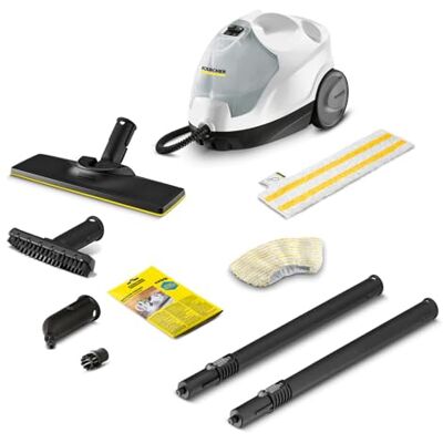 Kärcher Stoomreiniger SC 4 EasyFix Wit, Stoomdruk: 3,5 bar, Vermogen: 2000 W. Oppervlak: 100 m², systeem 2 tanks: 0,5 l + 0,8 l, met vloerreinigingsset en sproeiers Kärcher Stoomreiniger SC 4 EasyFix Wit, Stoomdruk: 3,5 bar, Vermogen: 2000 W. Oppervlak: 100 m², systeem 2 tanks: 0,5 l + 0,8 l, met vloerreinigingsset en sproeiers