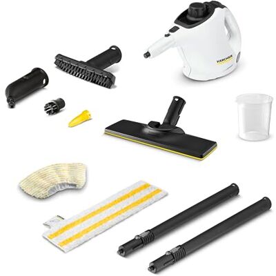 Kärcher Stoomreiniger SC 1 EasyFix wit, stoomdruk: 3 bar. Opwarmtijd: 3 min. Maximaal vermogen: 1200 W. Oppervlak: 20 m². Tank: 200 ml, met EasyFix vloerreinigingsset Kärcher Stoomreiniger SC 1 EasyFix wit, stoomdruk: 3 bar. Opwarmtijd: 3 min. Maximaal vermogen: 1200 W. Oppervlak: 20 m². Tank: 200 ml, met EasyFix vloerreinigingsset