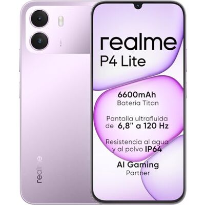 realme P4 Lite Smartphone, 4+64 GB, 6600 mAh Titan batterij, 6,8 inch 120 Hz display, tot 12 GB dynamische RAM, ArmorShell bescherming, lange batterijduur, snel opladen telefoon, paars realme P4 Lite Smartphone, 4+64 GB, 6600 mAh Titan batterij, 6,8 inch 120 Hz display, tot 12 GB dynamische RAM, ArmorShell bescherming, lange batterijduur, snel opladen telefoon, paars