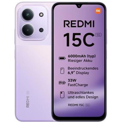 XIAOMI REDMI 15C 5G, smartphone 4 + 256 GB, 6,9 inch 120 Hz display, MediaTek Dimensity 6300 processor 6 nm Octa-Core, 50 MP AI Dual Camera, 6000 mAh, dual-paars, oplader niet inbegrepen XIAOMI REDMI 15C 5G, smartphone 4 + 256 GB, 6,9 inch 120 Hz display, MediaTek Dimensity 6300 processor 6 nm Octa-Core, 50 MP AI Dual Camera, 6000 mAh, dual-paars, oplader niet inbegrepen