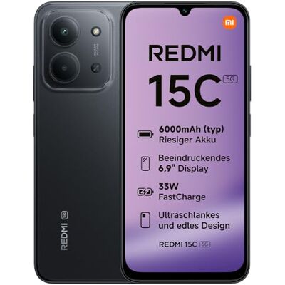 XIAOMI REDMI 15C 5G, smartphone 4 + 128 GB, 6,9 inch 120 Hz display, MediaTek Dimensity 6300 processor 6 nm Octa-Core, 50 MP AI Dual Camera, 6000 mAh, Midnight Black, oplader niet inbegrepen XIAOMI REDMI 15C 5G, smartphone 4 + 128 GB, 6,9 inch 120 Hz display, MediaTek Dimensity 6300 processor 6 nm Octa-Core, 50 MP AI Dual Camera, 6000 mAh, Midnight Black, oplader niet inbegrepen