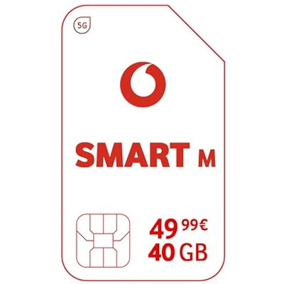 Vodafone Smart M mobiel contract, mobiele telefoonovereenkomst met 40 GB gegevensvolume, compatibel met 5G, telefoon en sms naar het Duitse netwerk Vodafone Smart M mobiel contract, mobiele telefoonovereenkomst met 40 GB gegevensvolume, compatibel met 5G, telefoon en sms naar het Duitse netwerk