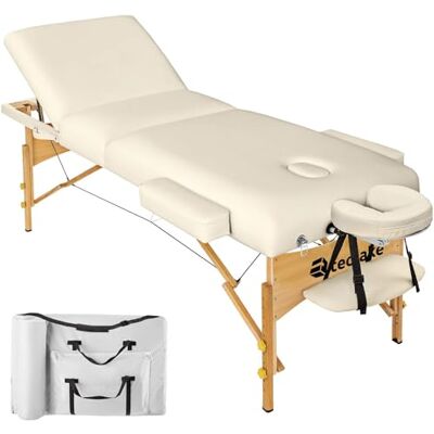 tectake Opvouwbare massagetafel, 7,5 cm bekleding, esthetische tafel met ergonomische armsteun en hoofdsteun, inclusief draagtas, beige tectake Opvouwbare massagetafel, 7,5 cm bekleding, esthetische tafel met ergonomische armsteun en hoofdsteun, inclusief draagtas, beige