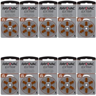 Rayovac 60 x Extra Gehoorapparaatbatterijen met Active Core 312-technologie Rayovac 60 x Extra Gehoorapparaatbatterijen met Active Core 312-technologie