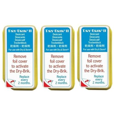 Dry & Store Hearing Aid Supply Shop Dry-Brik II Desiccant Automatische luchtontvochtiger, geel, 3 stuks Dry & Store Hearing Aid Supply Shop Dry-Brik II Desiccant Automatische luchtontvochtiger, geel, 3 stuks