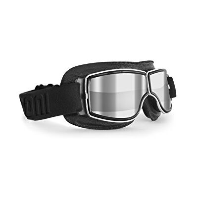 Bertoni Motorrijbril Zwart Leer Verchroomd Frame Anticrash Lens -Speciale ventilatie mod. AF188A Doorzichtige zilveren spiegellens Vintage pilotenbril voor motorfietsen Bertoni Motorrijbril Zwart Leer Verchroomd Frame Anticrash Lens -Speciale ventilatie mod. AF188A Doorzichtige zilveren spiegellens Vintage pilotenbril voor motorfietsen