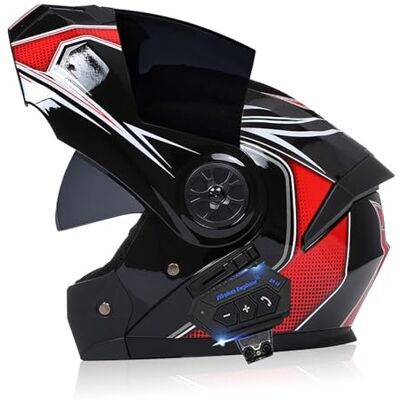 Frcychri Motorhelm met Bluetooth-module, ECE/DOT-goedgekeurd, integraalhelm voor, integraalhelm voor cruisers en bromfietsen, uniseks helm, zonneklep O, L Frcychri Motorhelm met Bluetooth-module, ECE/DOT-goedgekeurd, integraalhelm voor, integraalhelm voor cruisers en bromfietsen, uniseks helm, zonneklep O, L