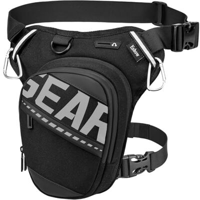 Eshow Beentas voor motorfiets, rekbaar, heuptas voor heren en dames, met reflecterende band, 1 drinkclip, 2 karabijnhaken voor wandelen, vissen, grijs. Eshow Beentas voor motorfiets, rekbaar, heuptas voor heren en dames, met reflecterende band, 1 drinkclip, 2 karabijnhaken voor wandelen, vissen, grijs.