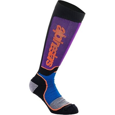 Alpinestars Mx Plus Technische MX-sokken, uniseks, 1 stuk, Zwart Koningsblauw Paars M Alpinestars Mx Plus Technische MX-sokken, uniseks, 1 stuk, Zwart Koningsblauw Paars M