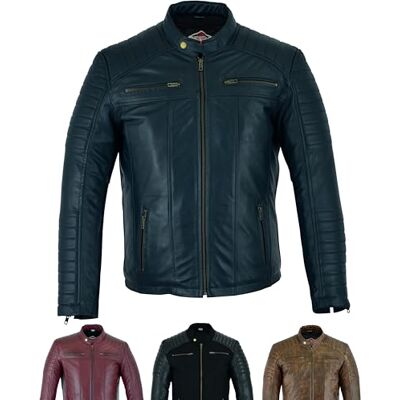 Texpeed Herenjas, leer, casual, zacht gevoel, met echt schapenvacht, bikerstijl, echt leer in motorstijl, zwart, bruin, rood, blauw, marineblauw, Marinier M Texpeed Herenjas, leer, casual, zacht gevoel, met echt schapenvacht, bikerstijl, echt leer in motorstijl, zwart, bruin, rood, blauw, marineblauw, Marinier M