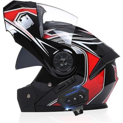 Frcychri Modulaire Bluetooth-motorhelm, ECE/DOT-goedgekeurd, opvouwbare helm voor volledig gezicht, helm voor cruisers en bromfietsen, uniseks helm zonneklep R, M Frcychri Modulaire Bluetooth-motorhelm, ECE/DOT-goedgekeurd, opvouwbare helm voor volledig gezicht, helm voor cruisers en bromfietsen, uniseks helm zonneklep R, M