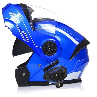 Frcychri Modulaire Bluetooth-motorhelm, ECE/DOT-goedgekeurd, opvouwbare full-face helm voor, complete helm voor cruiser en bromfiets, uniseks helm zonneklep N, groot Frcychri Modulaire Bluetooth-motorhelm, ECE/DOT-goedgekeurd, opvouwbare full-face helm voor, complete helm voor cruiser en bromfiets, uniseks helm zonneklep N, groot