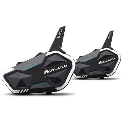 Midland Motorfietsintercom Bluetooth + mesh R1 Mesh dubbele hoofdtelefoon motorhelm waterdicht IPX6, bereik 500 m, 23 uur, RCF-audio, stereo-achtergrond, TFT en FM-radio, 6 personen conferentie Midland Motorfietsintercom Bluetooth + mesh R1 Mesh dubbele hoofdtelefoon motorhelm waterdicht IPX6, bereik 500 m, 23 uur, RCF-audio, stereo-achtergrond, TFT en FM-radio, 6 personen conferentie