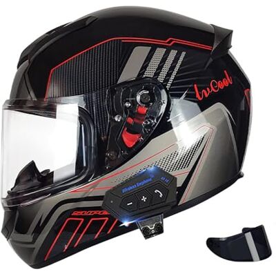 Frcychri Modulaire Bluetooth-motorhelm, ECE/DOT-goedgekeurd, opvouwbare full-face helm voor, full face helm voor cruisers en bromfietsen, uniseks helm zonneklep O, XL Frcychri Modulaire Bluetooth-motorhelm, ECE/DOT-goedgekeurd, opvouwbare full-face helm voor, full face helm voor cruisers en bromfietsen, uniseks helm zonneklep O, XL