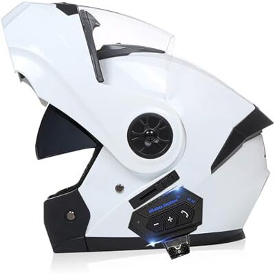 Frcychri Modulaire Bluetooth-motorhelm, ECE/DOT-goedgekeurd, opvouwbare helm voor volledig gezicht, complete helm voor cruiser en bromfiets, uniseks helm met U-zonneklep, groot Frcychri Modulaire Bluetooth-motorhelm, ECE/DOT-goedgekeurd, opvouwbare helm voor volledig gezicht, complete helm voor cruiser en bromfiets, uniseks helm met U-zonneklep, groot