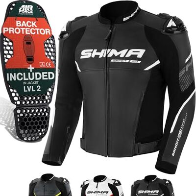 SHIMA BANDIT Airforce Motorjack voor heren, leer, met rugbeschermers, zomerpak, leer, jas/zwart, 60 60 SHIMA BANDIT Airforce Motorjack voor heren, leer, met rugbeschermers, zomerpak, leer, jas/zwart, 60 60