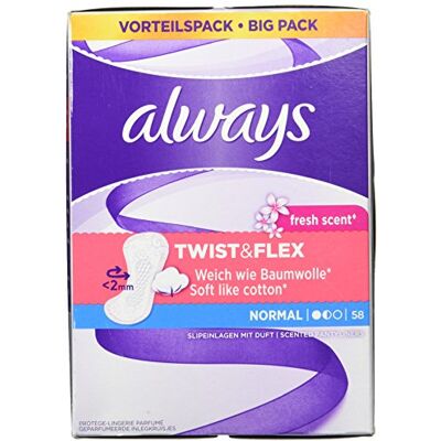 Always Dailies Slipinleggers Soft Like Cotton, Normaal, 58 stuks Always Dailies Slipinleggers Soft Like Cotton, Normaal, 58 stuks