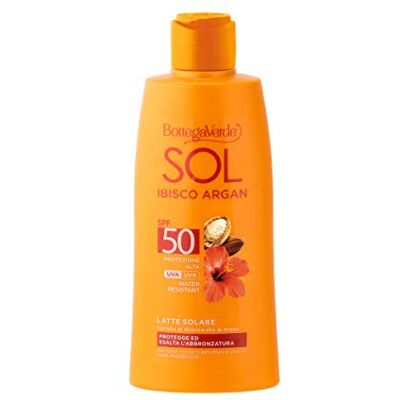 Bottega Verde , Bodem Hibiscus Argan Zonnemelk beschermt en verbetert de bruining met hibiscusolie en arganolie SPF50 hoge bescherming (200 ml) Waterbestendig Bottega Verde , Bodem Hibiscus Argan Zonnemelk beschermt en verbetert de bruining met hibiscusolie en arganolie SPF50 hoge bescherming (200 ml) Waterbestendig