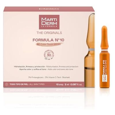Martiderm Formula nr. 10 Hd Color Touch SPF 30 hydraterend, antioxidatief en verstevigend 10 ampullen wit M 200 g, Wit. Martiderm Formula nr. 10 Hd Color Touch SPF 30 hydraterend, antioxidatief en verstevigend 10 ampullen wit M 200 g, Wit.