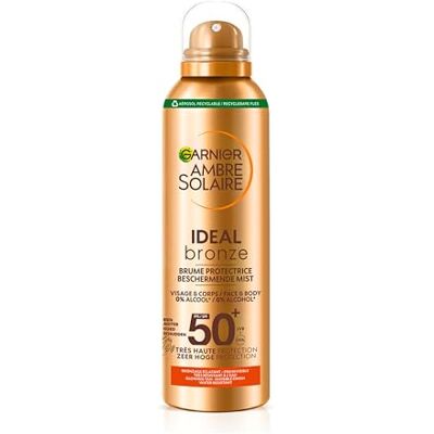 Ambre Solaire Garnier Ideal Bronze beschermende nevel SPF 50+ beschermt tegen UVB- en UVA-stralen voor een gebruind effect 150 ml Ambre Solaire Garnier Ideal Bronze beschermende nevel SPF 50+ beschermt tegen UVB- en UVA-stralen voor een gebruind effect 150 ml