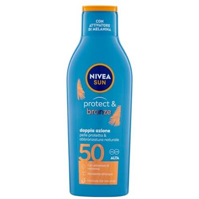 Sun Protect & Bronze FP 50 zonnemelk 200 ml, zonnecrème 50 voor een intense en gelijkmatige goudbruining, zonwering 50 met melanine-activator Sun Protect & Bronze FP 50 zonnemelk 200 ml, zonnecrème 50 voor een intense en gelijkmatige goudbruining, zonwering 50 met melanine-activator