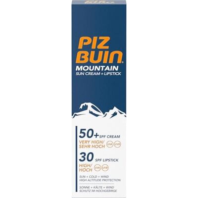 Piz Buin Zonnebrandcrème voor de bergen en lippenverzorging met LSF 50+, zonwering speciaal voor skiën en wandelen, tegen wind en kou, 20 ml en 2,3 ml Piz Buin Zonnebrandcrème voor de bergen en lippenverzorging met LSF 50+, zonwering speciaal voor skiën en wandelen, tegen wind en kou, 20 ml en 2,3 ml