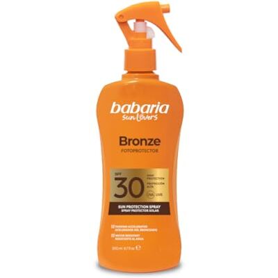Babaria Spray solaire Bronze Aloe SPF30 Accélérateur de bronzage Hydratant avec Aloe Vera Résistant à l'eau Coral Friendly Vegan 200 ml Babaria Spray solaire Bronze Aloe SPF30 Accélérateur de bronzage Hydratant avec Aloe Vera Résistant à l'eau Coral Friendly Vegan 200 ml