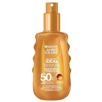 Garnier UV-zonnespray voor een stralende bruining, zeer hoge zonwering SPF 50, waterbestendig, barnsteen Solaire Ideal Bronze Milk-in Spray 150 ml Garnier UV-zonnespray voor een stralende bruining, zeer hoge zonwering SPF 50, waterbestendig, barnsteen Solaire Ideal Bronze Milk-in Spray 150 ml
