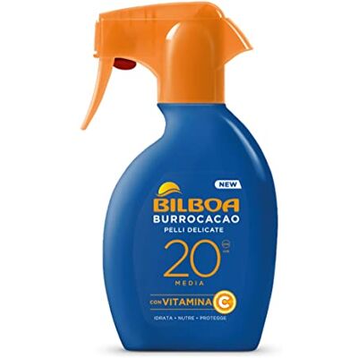 Bilboa Burrocacao Trigger SPF 20 zonnespray, gemiddelde zonwering voor de gevoelige huid, formule met vitamine C, hydrateert, voedt en beschermt, dermatologisch getest, 250 ml Bilboa Burrocacao Trigger SPF 20 zonnespray, gemiddelde zonwering voor de gevoelige huid, formule met vitamine C, hydrateert, voedt en beschermt, dermatologisch getest, 250 ml