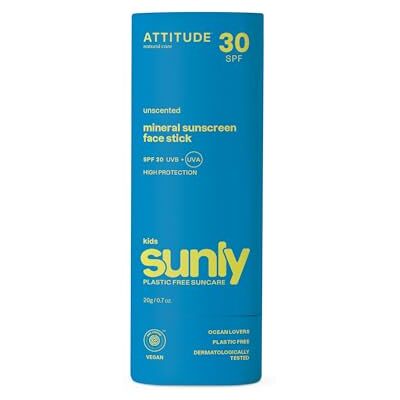ATTITUDE Mineral Face Sunscreen Stick voor Kinderen, SPF 30, EWG Geverifieerd, Plastic-Free, Broad Spectrum UVA/UVB-bescherming met zinkoxide, dermatologisch getest, Veganistisch, Unscented, 20 g ATTITUDE Mineral Face Sunscreen Stick voor Kinderen, SPF 30, EWG Geverifieerd, Plastic-Free, Broad Spectrum UVA/UVB-bescherming met zinkoxide, dermatologisch getest, Veganistisch, Unscented, 20 g