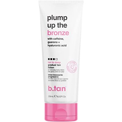 B.TAN Dagelijks hydraterende zelfbruinende lotion voor de huid Plump Up the Bronze Everyday Glow Lotion doordrenkt met hyaluronzuur voor een vollere en sappige huid, 8 Fl Oz B.TAN Dagelijks hydraterende zelfbruinende lotion voor de huid Plump Up the Bronze Everyday Glow Lotion doordrenkt met hyaluronzuur voor een vollere en sappige huid, 8 Fl Oz