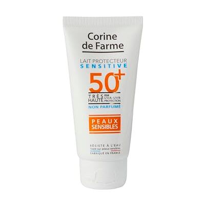Corine de Farme Sensitive beschermende melk SPF50+ Zeer hoge UVA & UVB-bescherming Gevoelige Huid Waterbestendig Gemaakt in Frankrijk 50 ml Corine de Farme Sensitive beschermende melk SPF50+ Zeer hoge UVA & UVB-bescherming Gevoelige Huid Waterbestendig Gemaakt in Frankrijk 50 ml