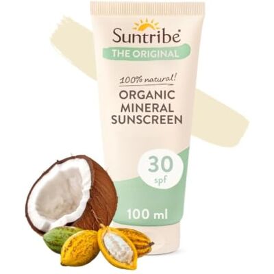 Suntribe Beauty Shortlist Awards 2022 Biologische minerale zonnecrème SPF 30/100 ml, getint 100% natuurlijk en rifbestendig, nano-zinkoxide, waterdicht, Beauty Shortlist Awards-winnaar Suntribe Beauty Shortlist Awards 2022 Biologische minerale zonnecrème SPF 30/100 ml, getint 100% natuurlijk en rifbestendig, nano-zinkoxide, waterdicht, Beauty Shortlist Awards-winnaar
