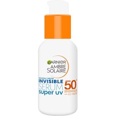 Garnier Ambre Solaire Invisible Super UV Serum SPF50+ Onzichtbaar Ceramide, zeer hoge onzichtbare bescherming, hypoallergeen, vetvrij, parfumvrij, vloeibaar, ultralicht, onzichtbaar Garnier Ambre Solaire Invisible Super UV Serum SPF50+ Onzichtbaar Ceramide, zeer hoge onzichtbare bescherming, hypoallergeen, vetvrij, parfumvrij, vloeibaar, ultralicht, onzichtbaar