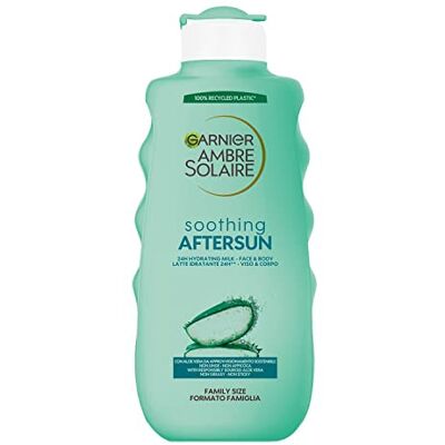 Garnier Ambre Solaire Lait Après-soleil, Visage et Corps, Effet Rafraîchissant et Peau Nourrie, Idéal pour tous les types de peaux, Enrichi en Aloe Vera, Maxi Format 400 ml Garnier Ambre Solaire Lait Après-soleil, Visage et Corps, Effet Rafraîchissant et Peau Nourrie, Idéal pour tous les types de peaux, Enrichi en Aloe Vera, Maxi Format 400 ml
