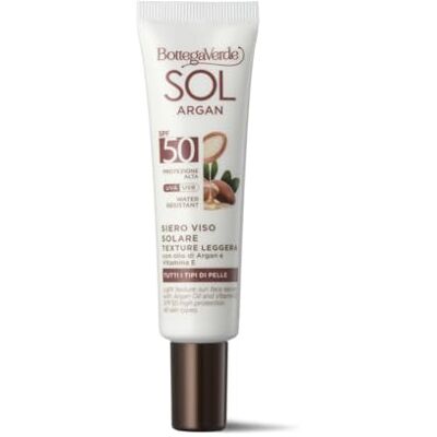 Bottega Verde SOL Argan, Gezichtsserum, 25 ml, verrijkt met arganolie en vitamine E, hoge bescherming SPF 50, hydraterend, lichte textuur, waterbestendig, voor alle huidtypes Bottega Verde SOL Argan, Gezichtsserum, 25 ml, verrijkt met arganolie en vitamine E, hoge bescherming SPF 50, hydraterend, lichte textuur, waterbestendig, voor alle huidtypes