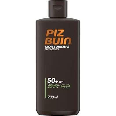 Piz Buin Moisturising Zonnemelk SPF 50+, zonnecrème 50+ hydraterend, 50+ zonwering met UVA/UVB-zonnefilter en glycerine, zonnemelk SPF 50+, water- en zweetbestendig Piz Buin Moisturising Zonnemelk SPF 50+, zonnecrème 50+ hydraterend, 50+ zonwering met UVA/UVB-zonnefilter en glycerine, zonnemelk SPF 50+, water- en zweetbestendig