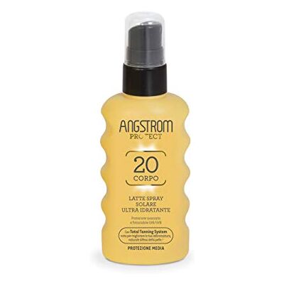 ANGSTROM Protect Lait Solaire Spray Corps SPF 20, Action Hydratante et Durable, Indiquée pour Peaux Sensibles, 175 ml ANGSTROM Protect Lait Solaire Spray Corps SPF 20, Action Hydratante et Durable, Indiquée pour Peaux Sensibles, 175 ml