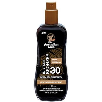 Australian Gold SPF 30 Spray Gel Bronzer Travelsize Nieuwe Formula Australian Gold SPF 30 Spray Gel Bronzer Travelsize Nieuwe Formula