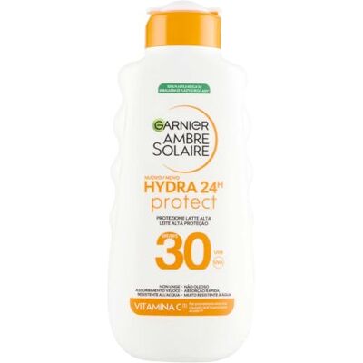 Garnier Ambre Solaire Hydra 24H Protect melk SPF30 175 ml vetvrij waterbestendig vitamine E goedgekeurd door Cruelty-Free International Garnier Ambre Solaire Hydra 24H Protect melk SPF30 175 ml vetvrij waterbestendig vitamine E goedgekeurd door Cruelty-Free International