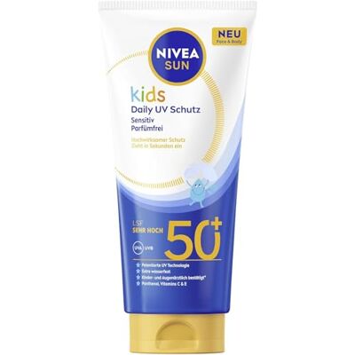 Sun Kids Zonnecrème SPF 50+, extra waterdichte zonwering met panthenol, vitamine C en E, zonnecrème zonder parfum, gevoelige dagelijkse uv-bescherming (100 ml) Sun Kids Zonnecrème SPF 50+, extra waterdichte zonwering met panthenol, vitamine C en E, zonnecrème zonder parfum, gevoelige dagelijkse uv-bescherming (100 ml)